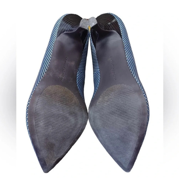 Charles Jourdan Textured Blue & Cream Kitten Heels Size 7.5 - Picture 8 of 10
